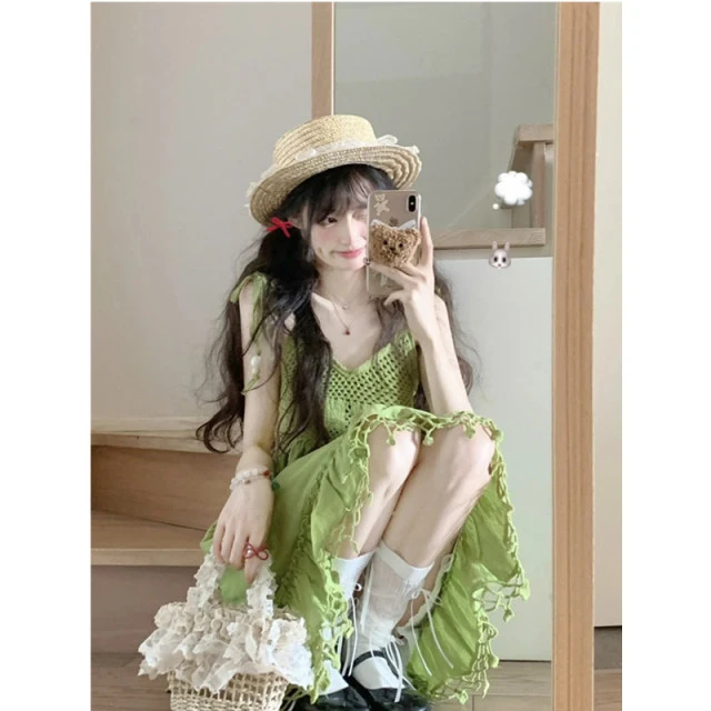 茶歇法式吊带连衣裙子女夏季高级感气质海边度假小个子短裙两件套