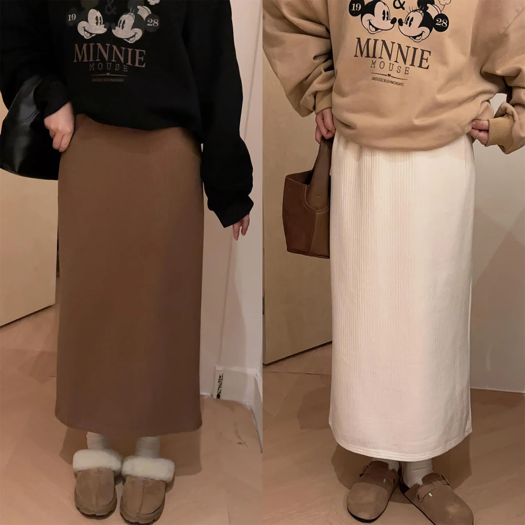 【氛围裙】韩系松紧高腰美拉德后开叉半身裙百搭显瘦小众中长筒裙
