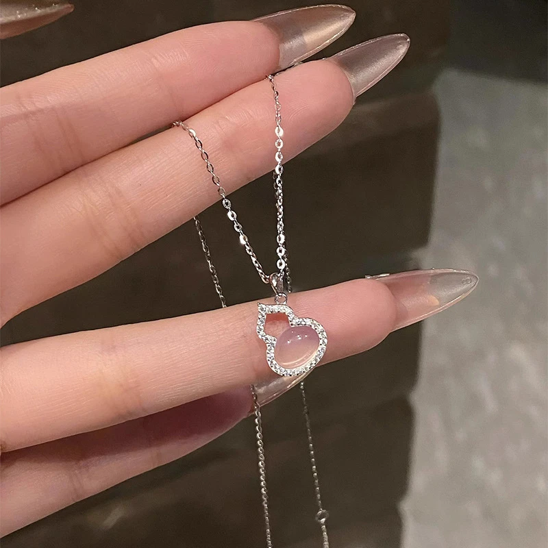 925银天然玉髓葫芦项链女新中式冰透感福禄国风锁骨链送女友礼物