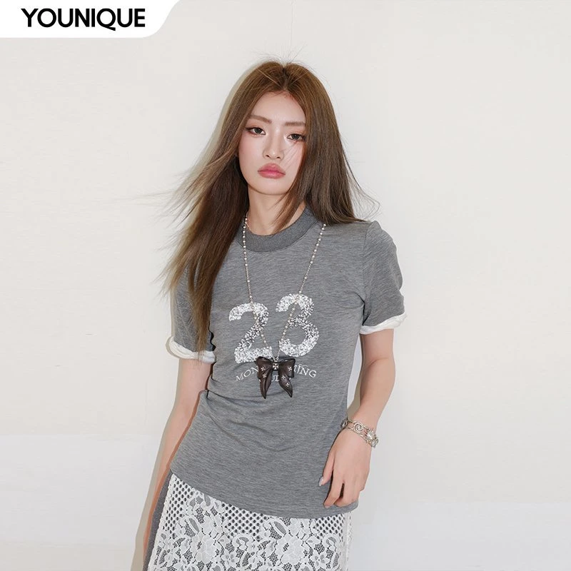 【MONSTERMING】25春夏珠片刺绣修身T恤