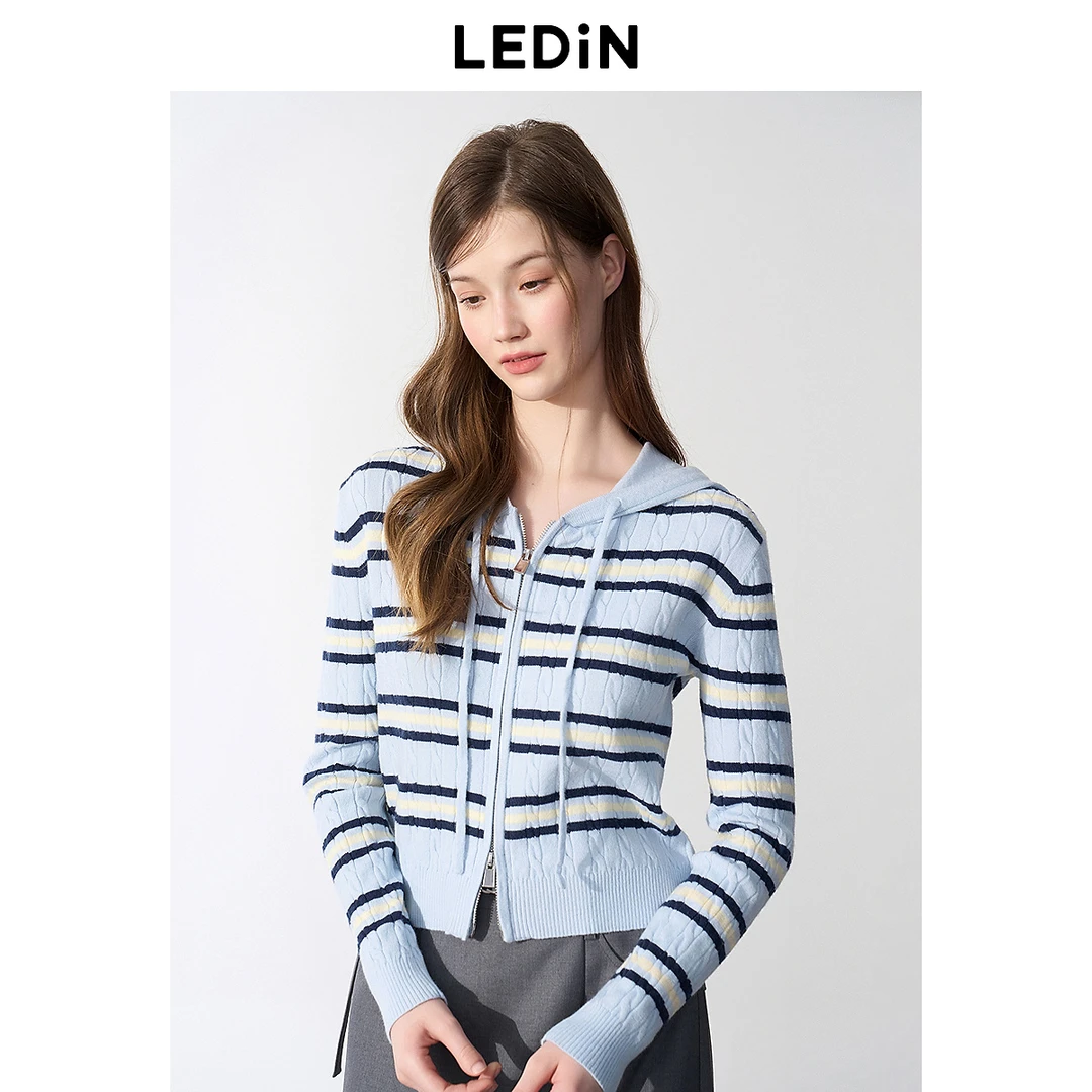 【欧若风】乐町miu系撞色细条纹线开衫25年春季新款双拉链毛衣