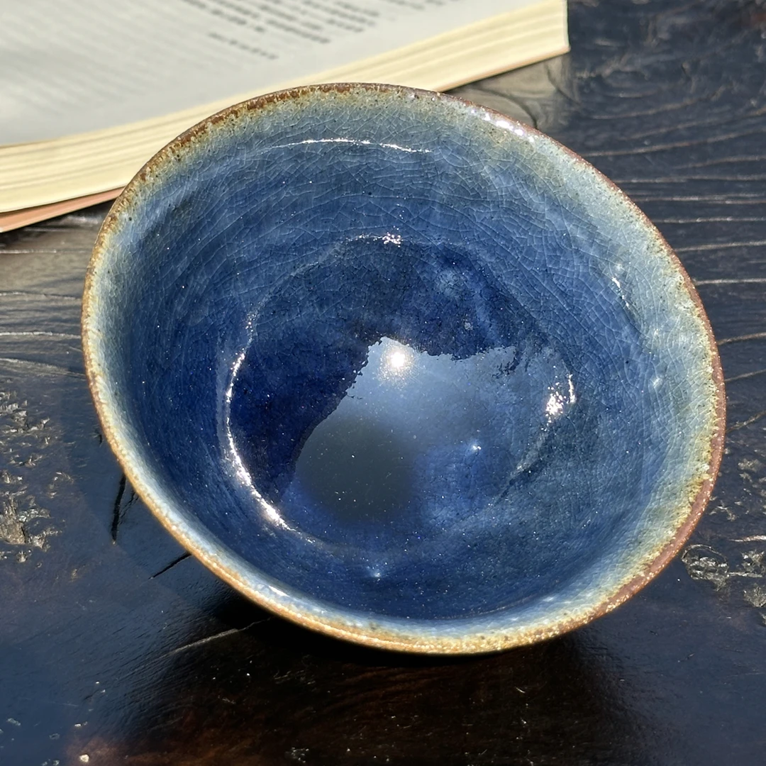 11.7口火炼蓝色玉子胶质温润龙窑柴烧单杯主人杯