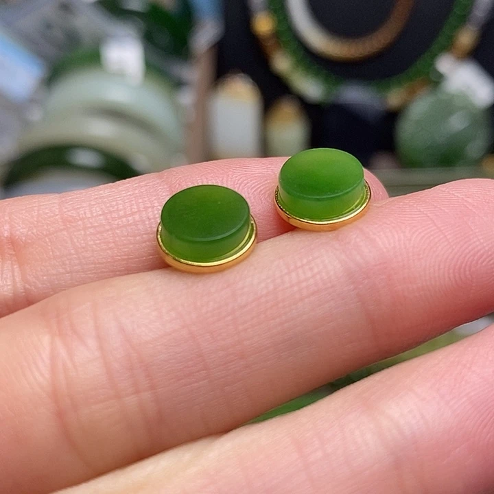 和田玉银S925镶嵌耳饰