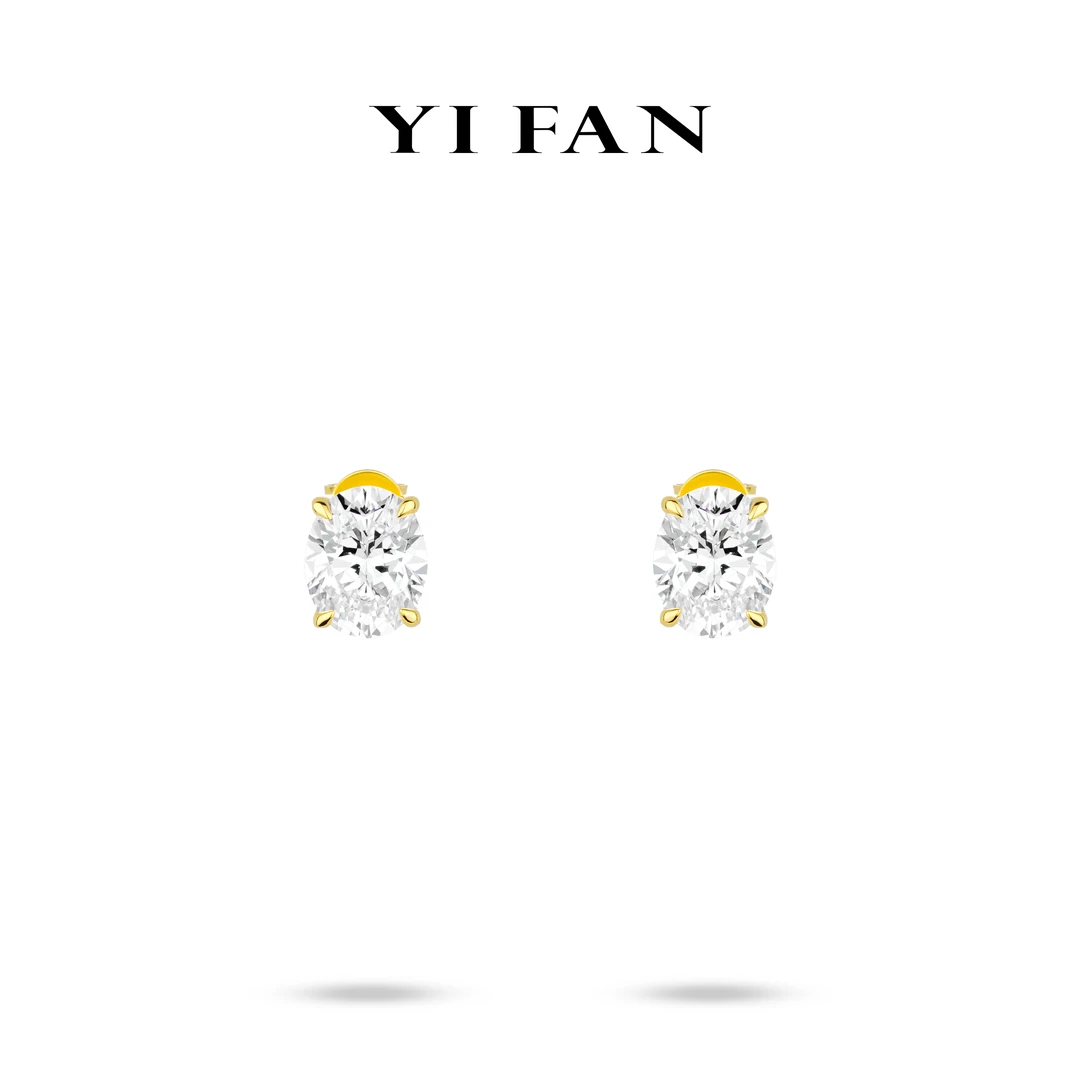 925银合成锆石耳饰 3957-（蒙娜丽莎）白色鸽子蛋金臂四爪百搭耳环