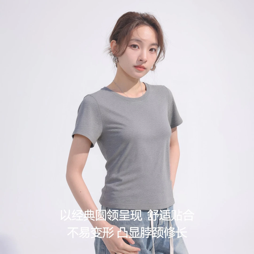 NW慕斯奶芙正肩收腰短袖夏季简约圆领女士yc05k11