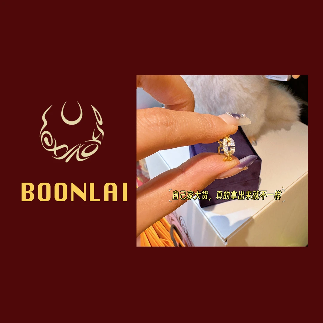 铜合金莫桑石耳饰 Boonlai 金色链条满钻字母耳扣1373