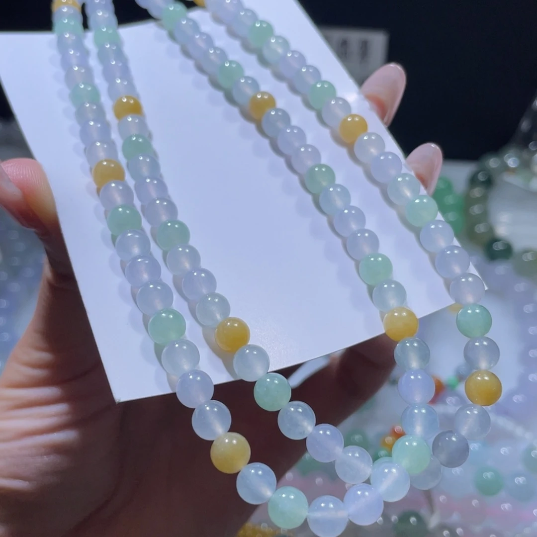 定制翡翠未镶嵌卡6冰胶多宝长链