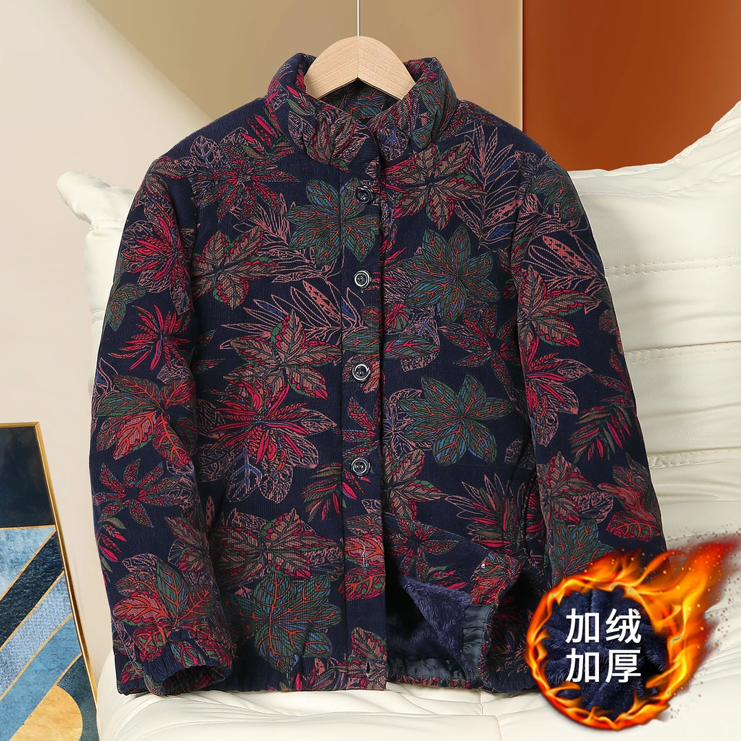 中老年妈妈纯棉外套婆婆冬季全棉宽松加绒加厚棉袄奶奶装保暖衣服