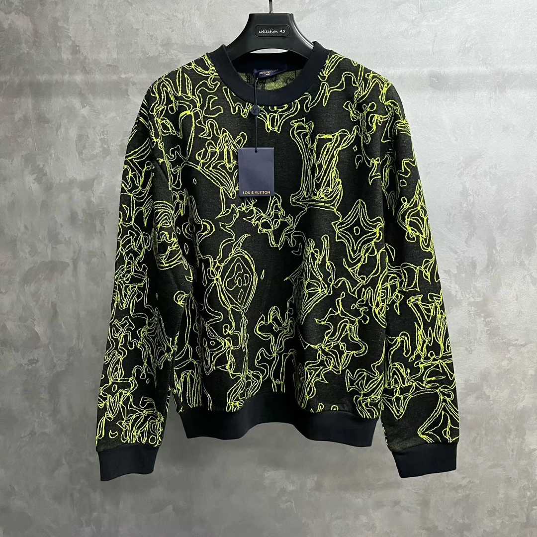 louis vuitton黑色字母Logo图案嵌花圆领毛衣/L