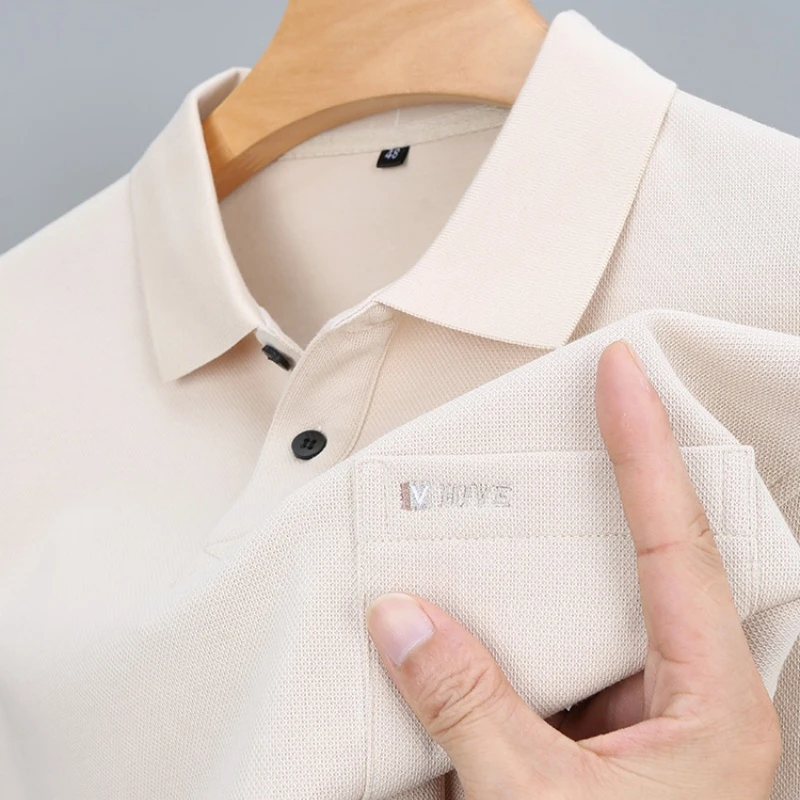 CATIA SELI秋季新款真口袋长袖T恤男士带翻领POLO衫中年打底上衣