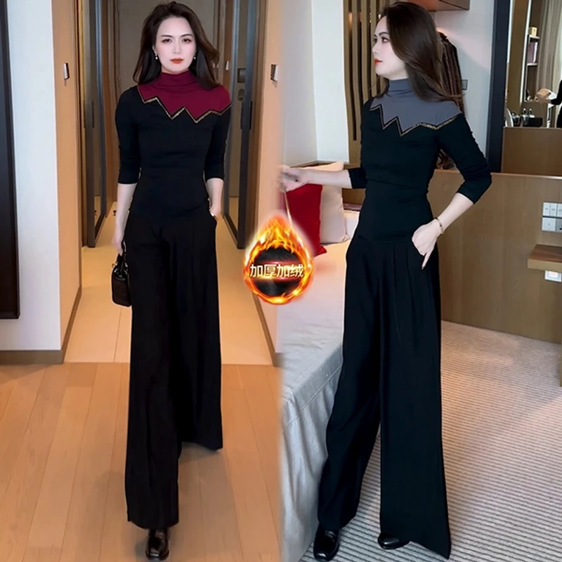 早春显瘦T恤小众设计感洋气时尚减龄打底长袖拼色气质上衣高腰