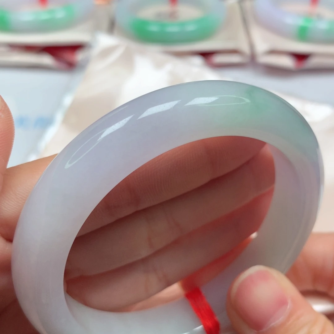 翡翠未镶嵌手镯冰胶莫奈淡春彩洒金5657