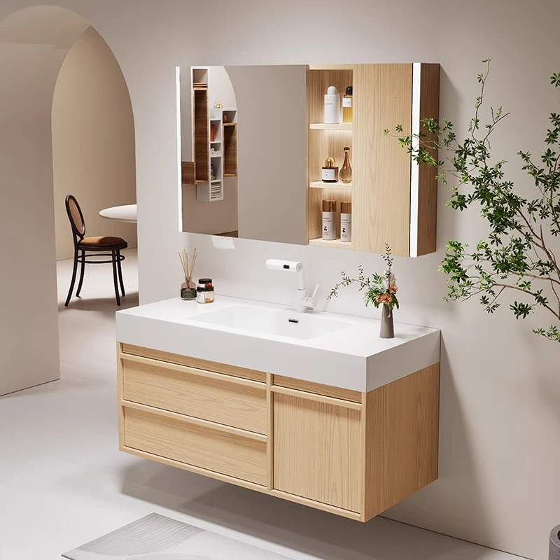 原木风骨骼线陶瓷一体盆浴室柜组合卫生间洗手池洗厕所脸盆柜组合