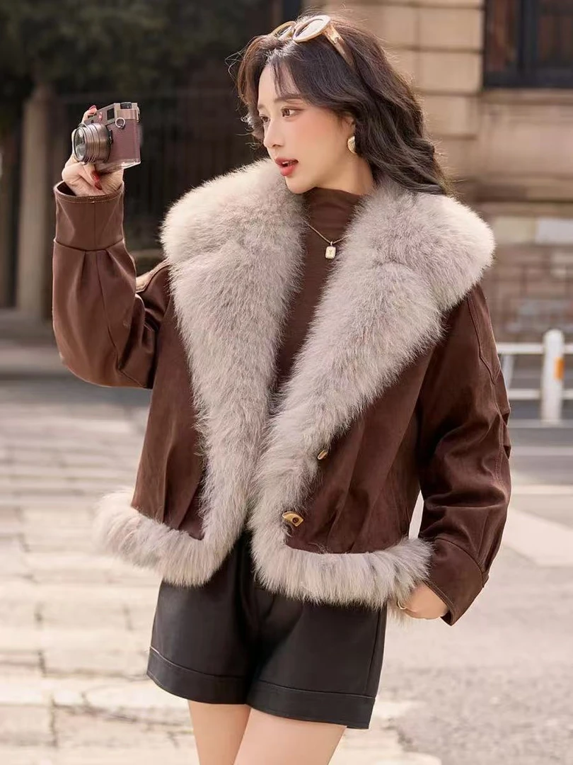 咖色高级感大毛领保暖派克服女冬加绒加厚气质工装外套