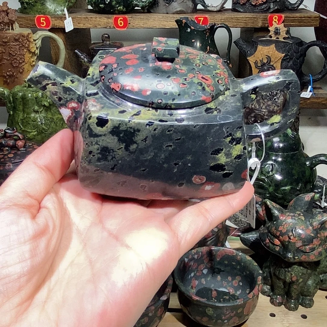 石材梅花玉安山玉四方壶200C有气孔