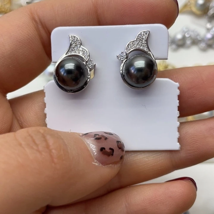 海水珍珠耳饰银S925镶嵌