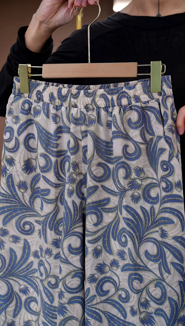 丝年.听雨|夏季花纹印花百搭阔腿裤休闲风垂坠感休闲裤女KZ0056