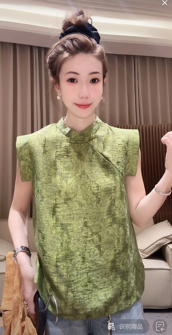 DEDM•STUDIO/静奢小众精致立领盘扣提花无袖背心上衣2505BX/59961