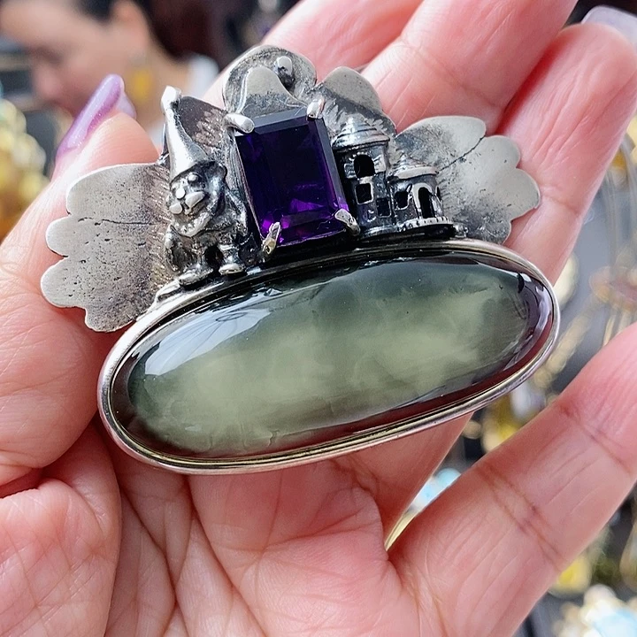 琥珀颈饰银S925镶嵌吊坠