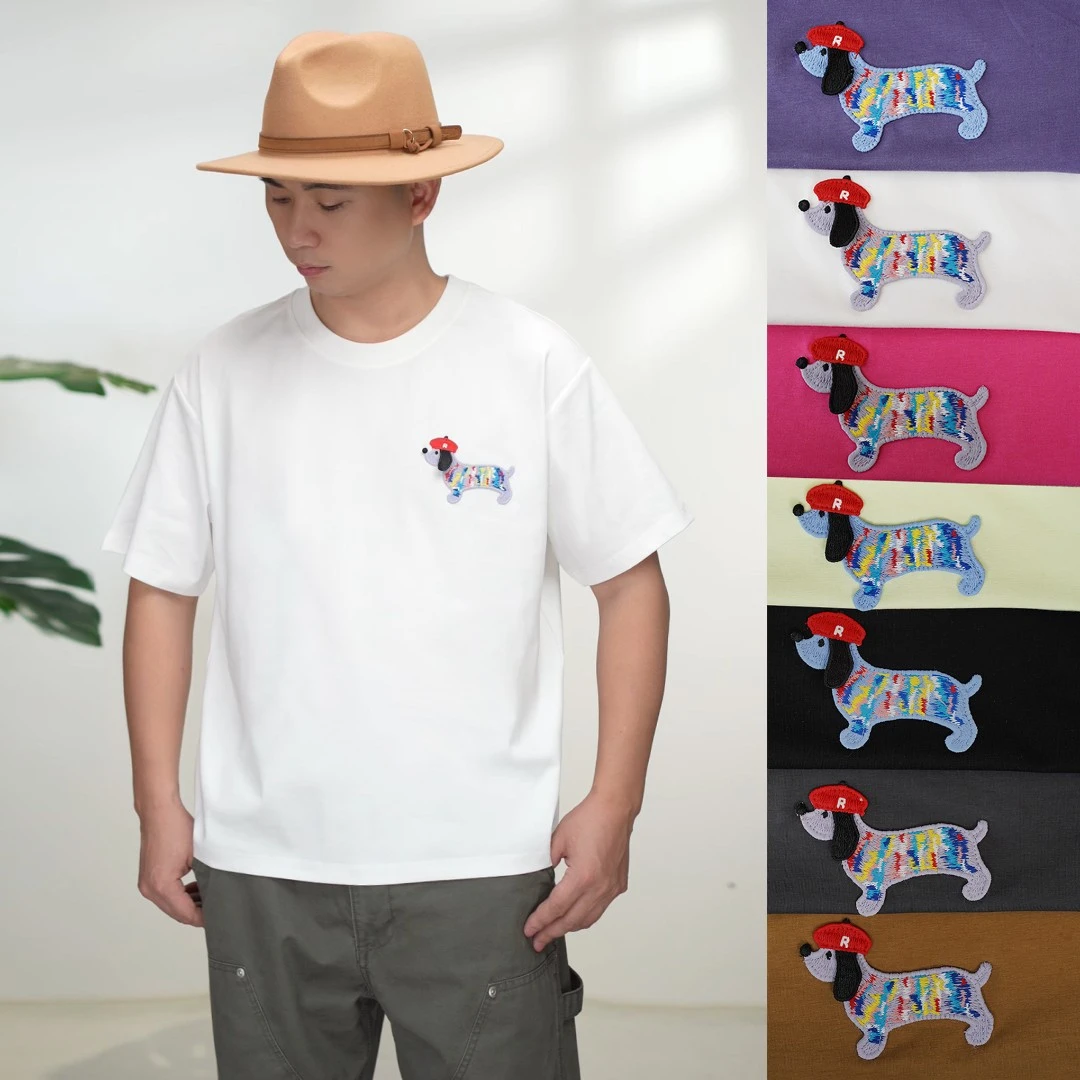 JUOILLAR短宽版绣标旺财情侣百搭高级感男装圆领宽松短袖男t恤