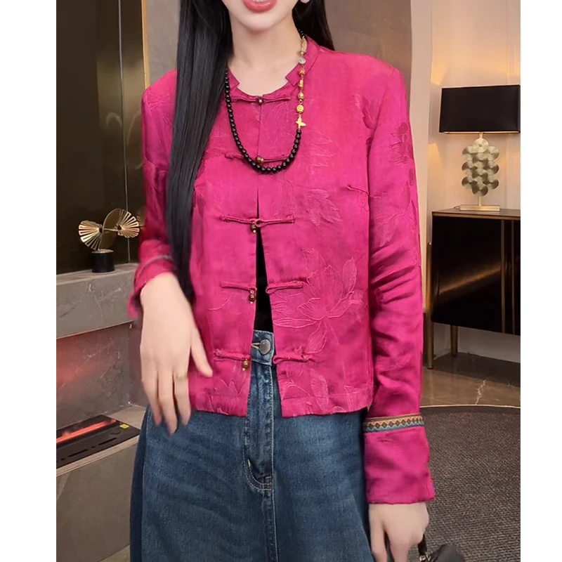 新中式国风衬衫女装2025春秋新款高级感老钱风禅意洋气上衣短外套