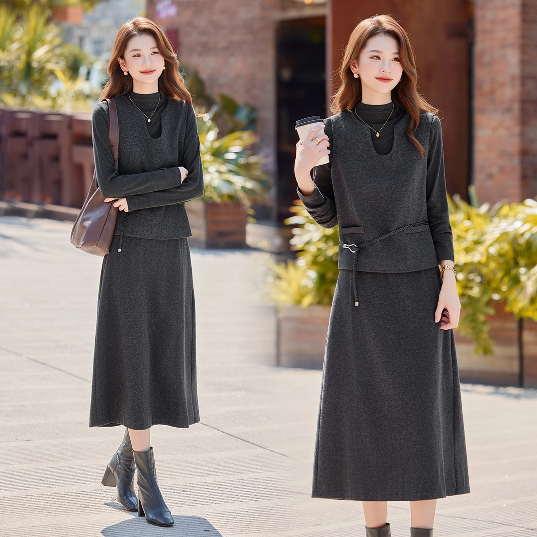 2026秋季新款时尚马甲针织打底衫显瘦半裙三件套装小众炸街高级感