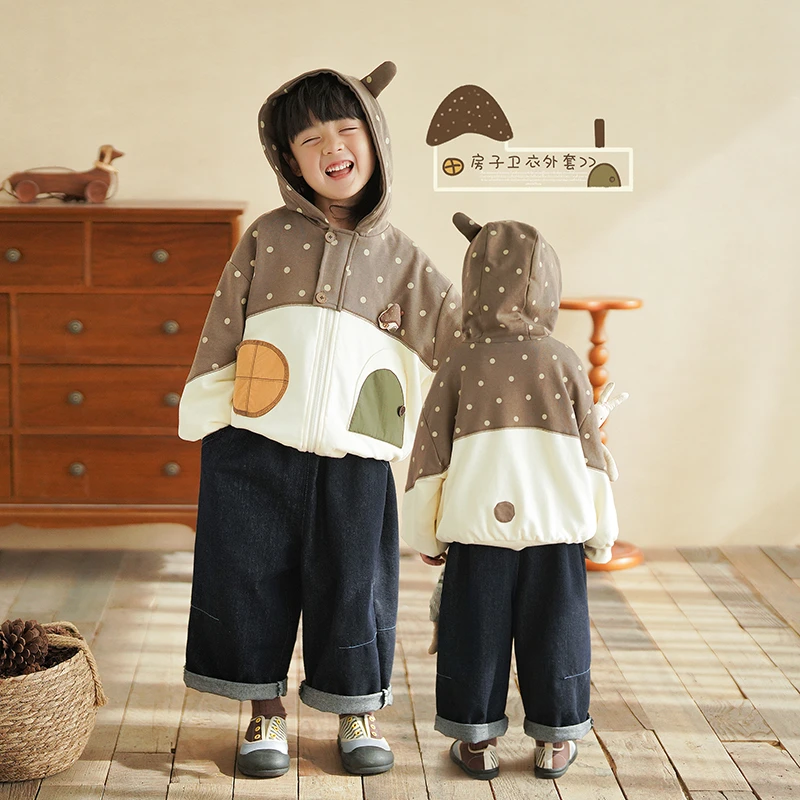 砚台家男童立体连帽拉链开衫波点上衣卫衣外套春秋款AYT-BBXC5005