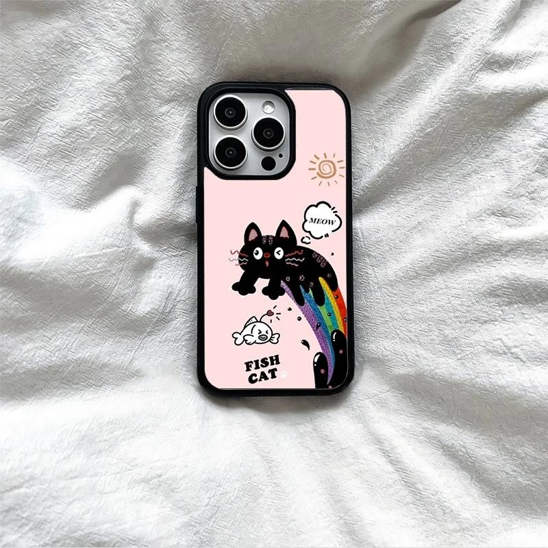 新款LJ005彩虹猫鎏金手机壳适用苹果17/16promax小米15红米note14