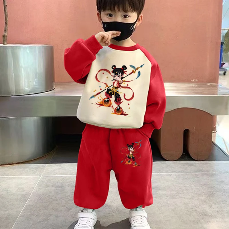 哪吒卫衣儿童服装春秋季男童国潮套装2025新款女童长袖长裤两件套