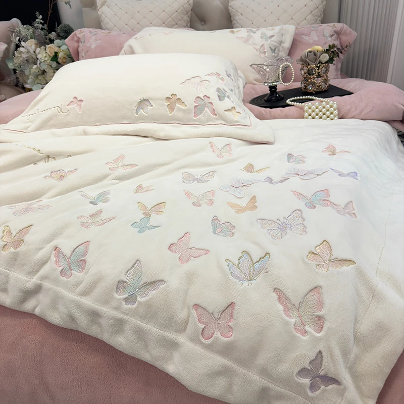 喜兹 蝶语蹁跹 公主绒四件套牛奶绒升级 不掉毛静电冬季加厚保暖