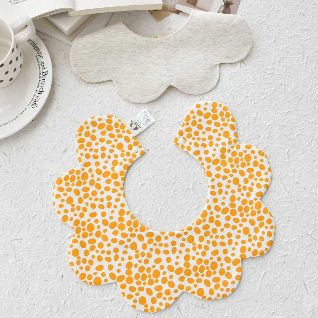 [U443]橘色豹纹豹纹双面婴儿口水巾花瓣围兜新生儿防吐奶柔软围嘴