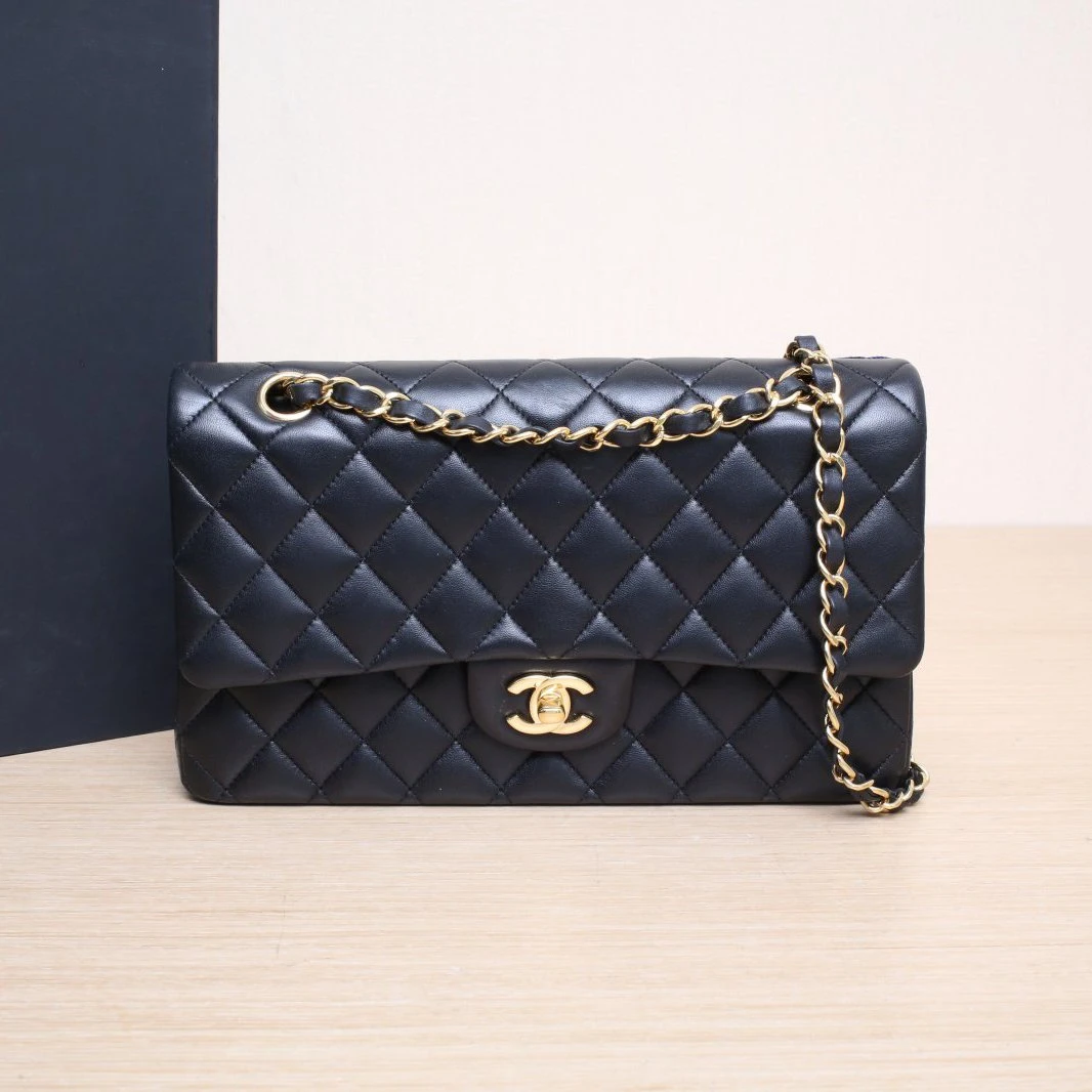 95新 Chanel/香奈儿 【双双】CF 口盖包 中号 25.5cm 20开 金扣