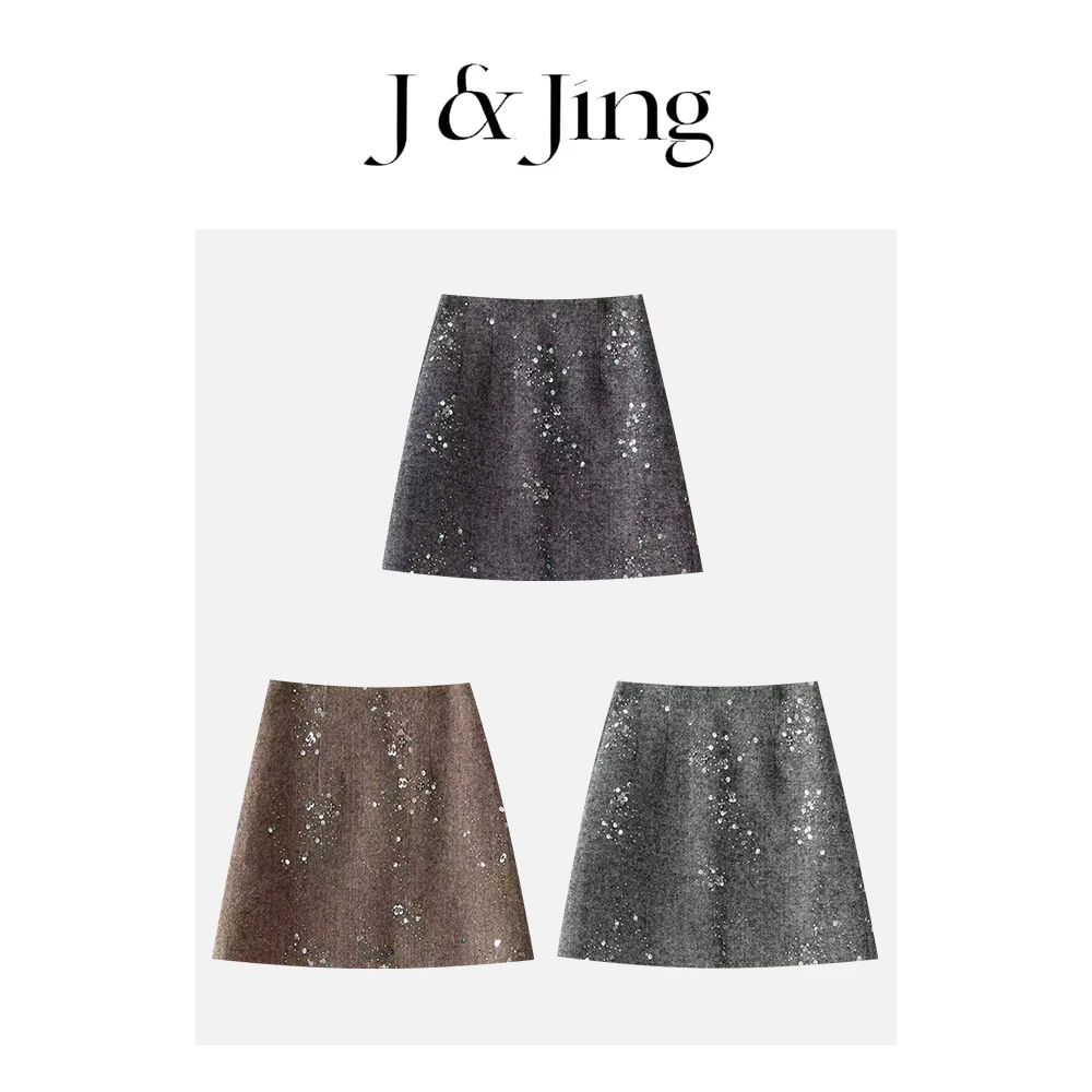 J&Jing-「悸动的心」-冬季亮片保暖显瘦百搭半身裙HH29707