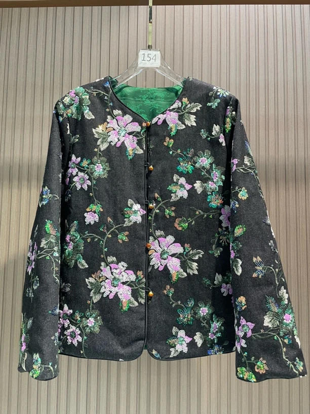 2014中式重工亮片棉衣外套