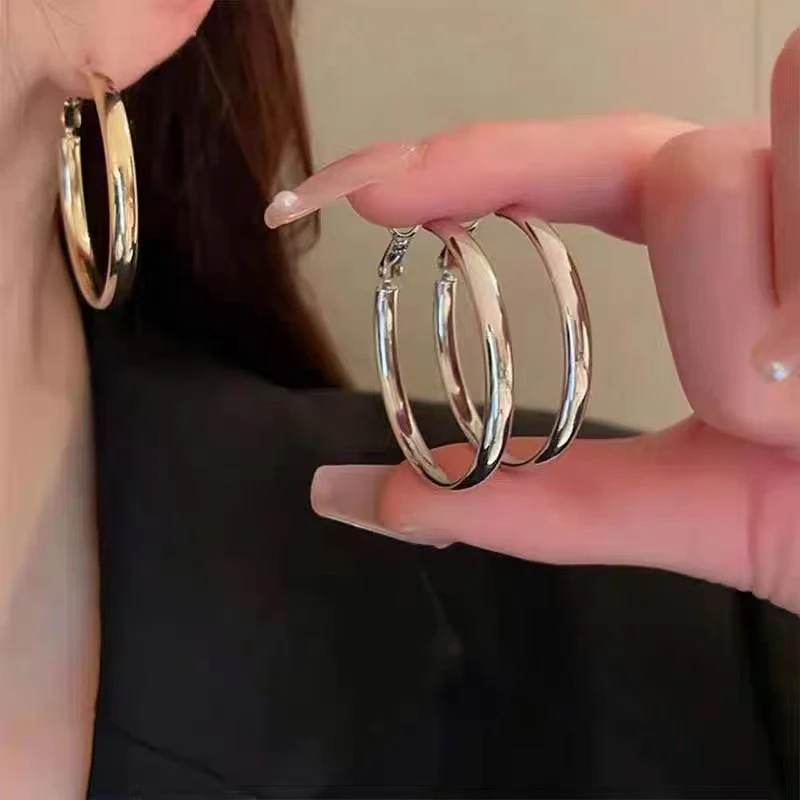 铜合金耳饰 素圈耳环2025新款轻奢小众设计高级感耳圈圆圈耳饰