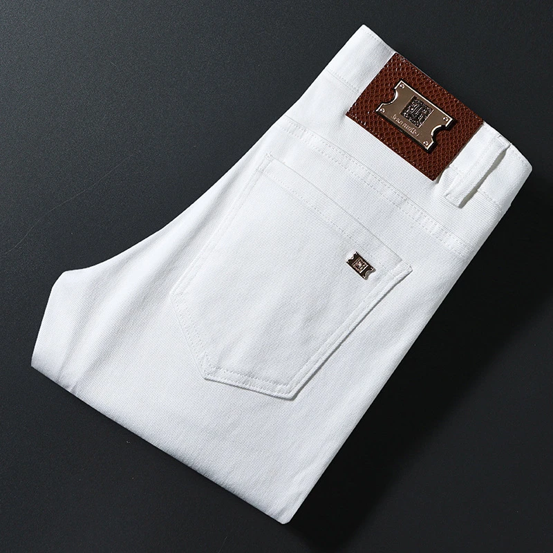 【2025夏季三防牛仔裤】男士港风白色长裤黑色防褪色休闲显瘦九分裤