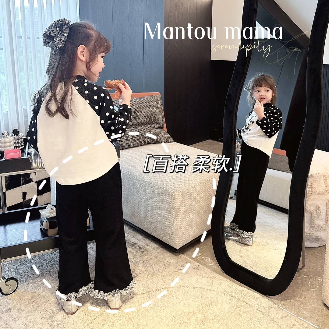 【Mt studio】3【新款】裤脚花边微喇裤女童春秋季精致休闲韩版百搭