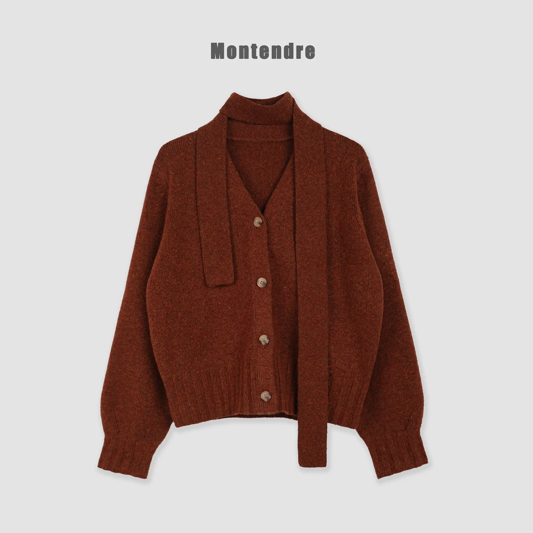 【MonTendre】秋冬新款 C 羊毛真丝混纺针织衫时尚复古轻奢高级上衣