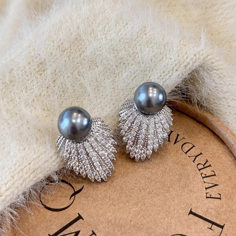 合金耳饰 扇形鱼尾耳钉女欧美轻奢高级感夸张耳环名媛精致耳饰