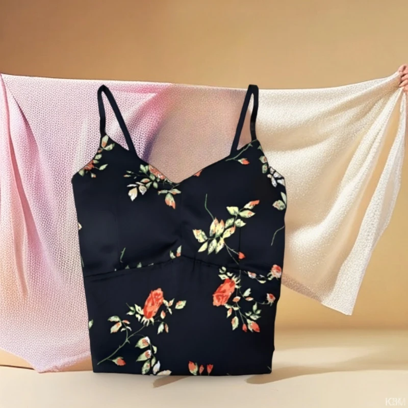 内搭上衣爆款女款美背碎花洋气吊带背心可外穿2025新款打底带胸垫