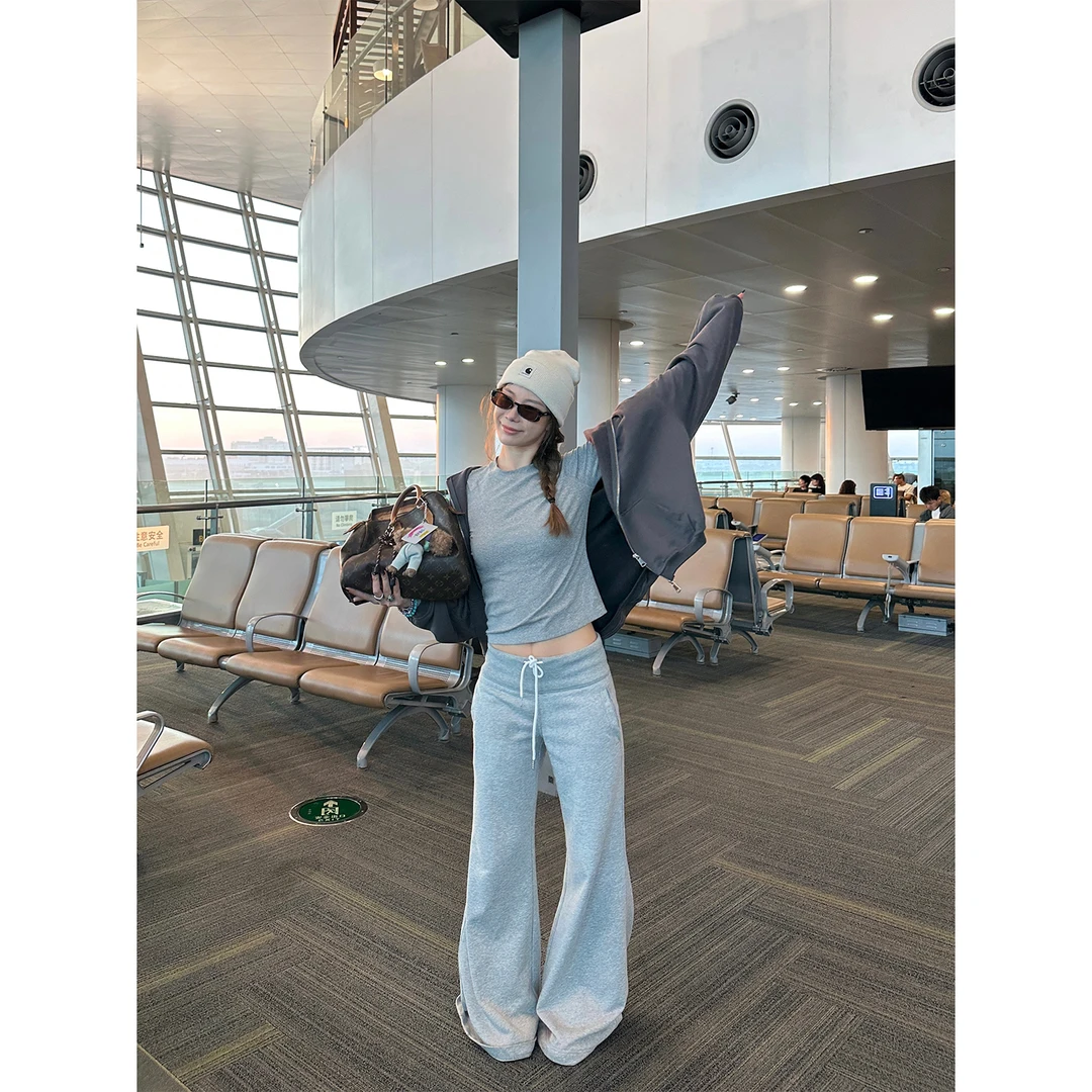 DYANGJUN【长腿收割机】秋季新款宽腰螺纹微喇卫裤