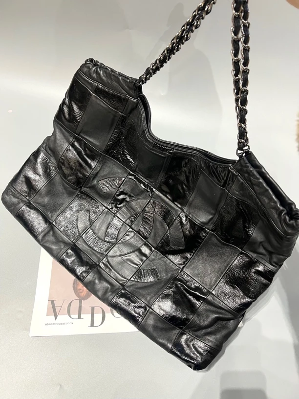95新 Chanel/香奈儿 夏七中古/油腊拼皮大logo托特/单肩包