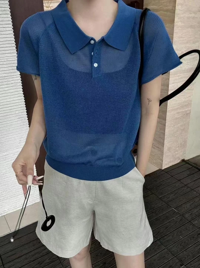 夏季新款韩系翻领甜辣休闲针织短袖S041