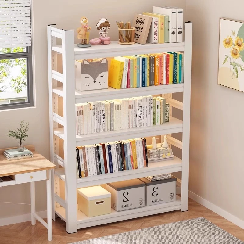 钢制书架多层落地置物架家用儿童简易书柜一体靠墙客厅收纳储物架