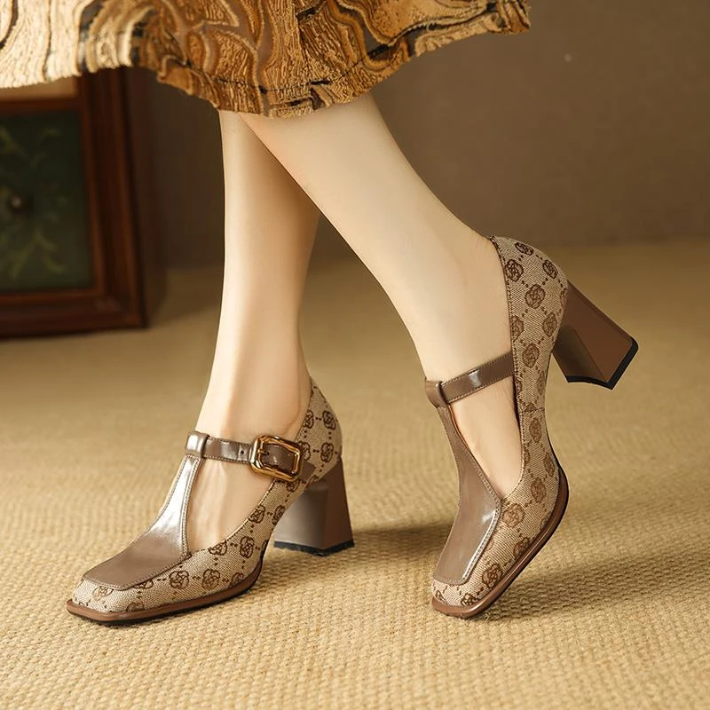 【高品质&旗舰奢】全TOzb方头单鞋女2025春秋新款复古手工高跟女