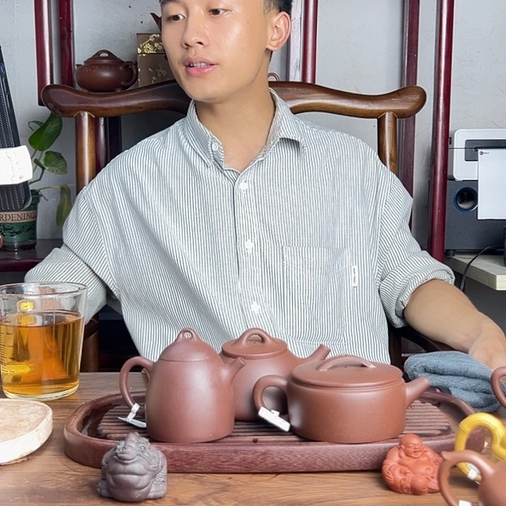 茶壶紫砂原矿紫泥三件套秦权光素汉瓦