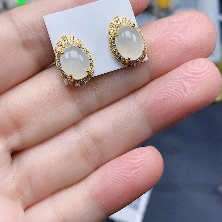 翡翠银S925镶嵌耳饰