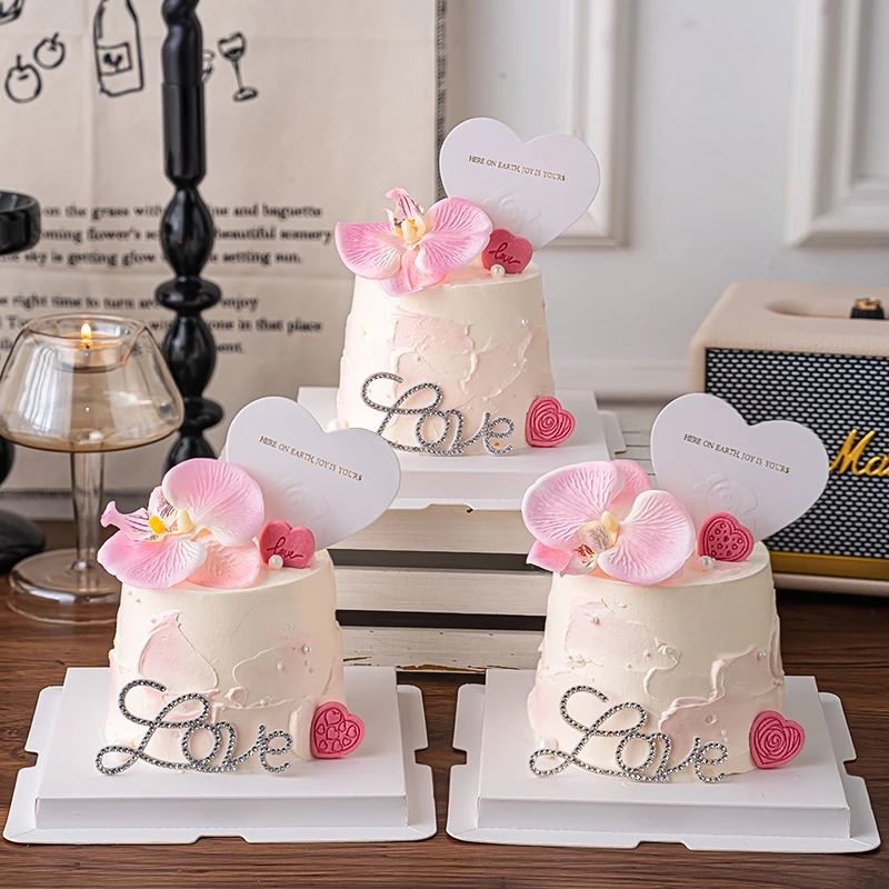唯美蝴蝶兰蛋糕装饰七夕情人节快乐浮雕爱心情侣纪念日love插件