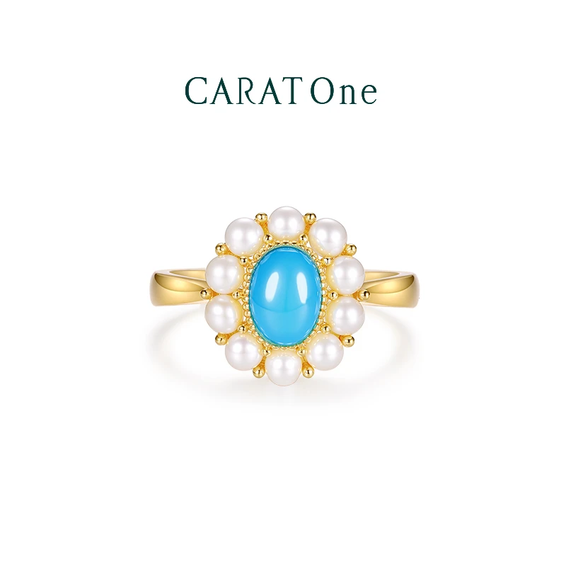 天然淡水珍珠睡美人绿松石S925镀金戒指