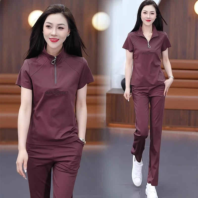 La babite 休闲运动服套装2025夏季新款洋气显瘦短袖直筒裤两件套